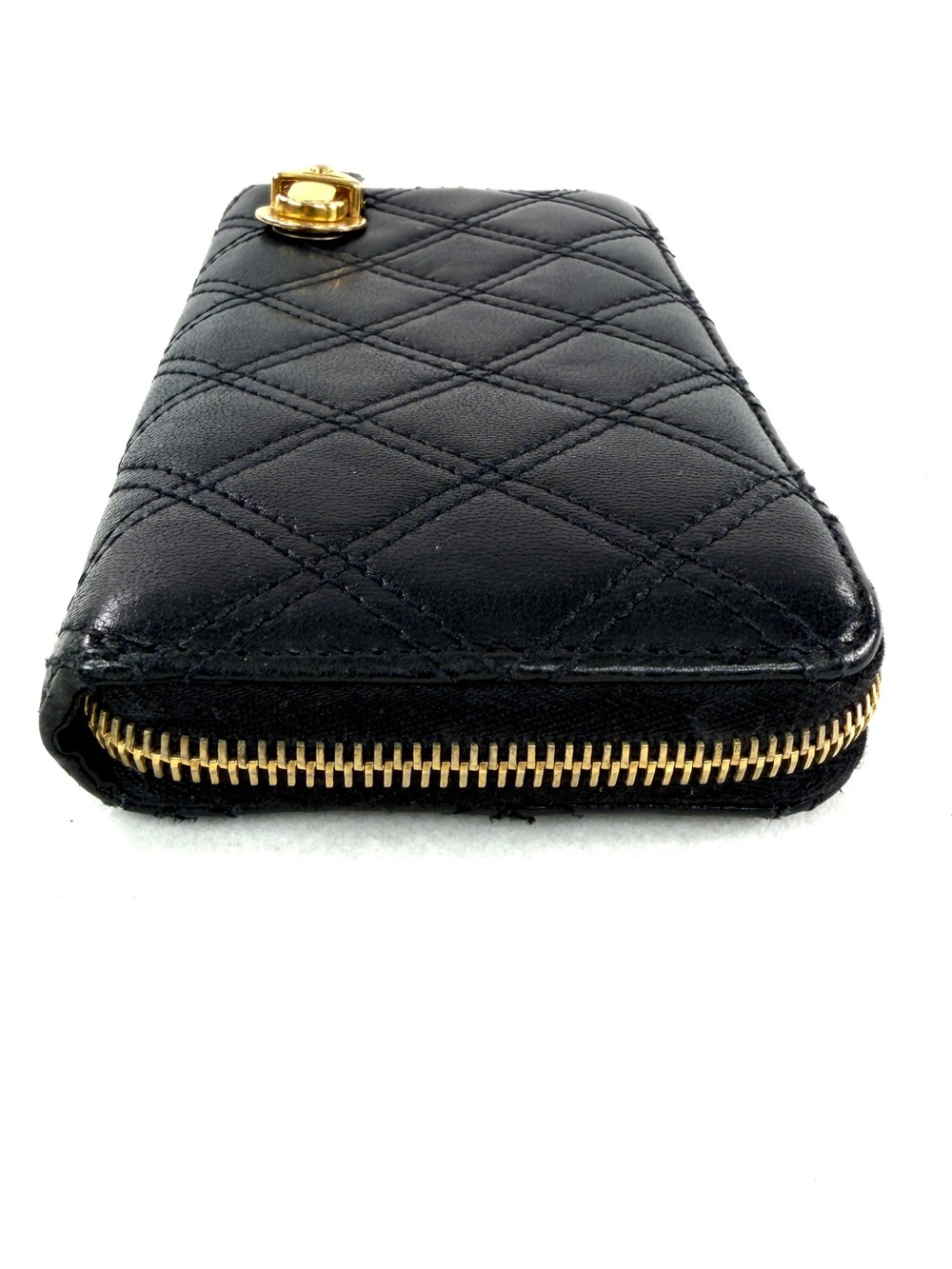 Marc Jacobs Black Quilted Leather Large Zip Around Wallet Clutch Brass Push Lock - Picture 4 of 10